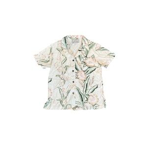 Vintage Silk Floral Print Short Sleeve Button-Down Shirt Size S